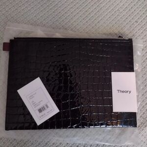 Theory Patent genuine leather Large Flat Pouch Clutch bag Black NWT